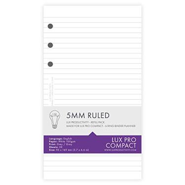 Imagem de LUX COMPACT: 5 mm pautado - Pacote de refil de produtividade LUX - Inserções de página de planejador - compatível com o organizador de fichário LUX COMPACT de 6 anéis
