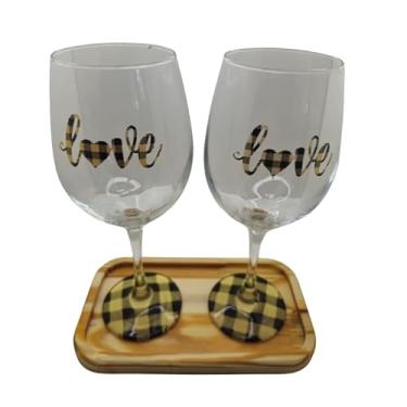 Imagem de META ATACADO, Kit 2 Taças Bandeja Love Personalizado Vinho Amarela 490 ml