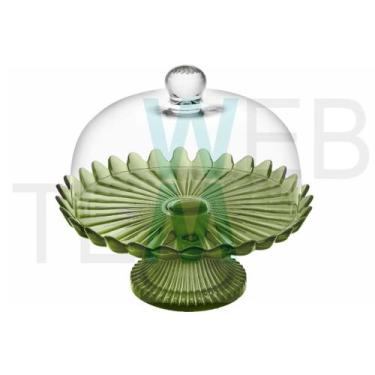 Imagem de Boleira de Vidro com Pé e Tampa Pétalas de Jasmin 24cm Verde Vitazza P