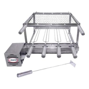 Imagem de Brasa Grill Tradicional Gira 4 Espetos + Grelha Moeda Inox + Espalhado