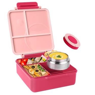 Imagem de Caixa térmica Bento para crianças - Recipiente térmico à prova de vazamento de 227 g, 4 compartimentos para alimentos quentes e frios, escola e viagens