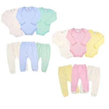 Imagem de Body Bebe E Mijao Sem Pe 3 Conjuntos Malha Canelada 6 Pcs - Tanran Bab