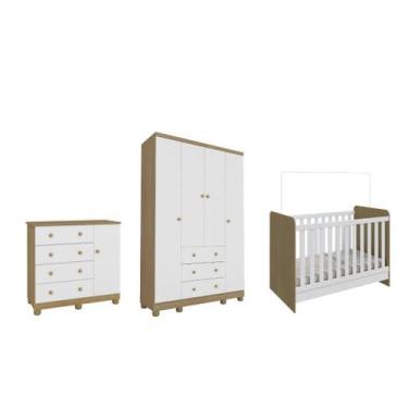 Imagem de Quarto Completo Bebe Moveis Peroba Ben Junior 04 portas MDF Branco e a