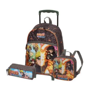 Imagem de Kit Mochila de Rodas Naruto com Lancheira e Estojo Escolar, Preto