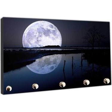 Imagem de Porta Chaves Lua Paisagens Lago Noite Organizador Chaveiros - Vital Qu