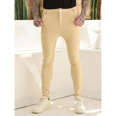 Imagem de Calça Social Masculina Alfaiataria com Elastano Skinny - Volgue, Bege,
