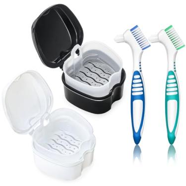 Imagem de Estojo de limpeza de retentor de dentadura com cesta de filtro, copo de dentadura suporte de retentor dentário estojo para imersão de protetor bucal caixa de armazenamento - preto e branco