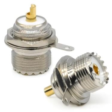 Imagem de Conector de anteparo PL259 SO239 de 2 peças, adaptador coaxial de solda de flange de montagem em painel UHF, adaptador coaxial de solda SO239 fêmea de baixa perda para CCTV, rádios WiFi, antena, LMR