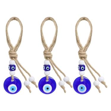 Imagem de Honbay 3 peças 3,5 cm/1,38 polegadas pingente de vidro turco azul olho turco ornamento pendurado com cordas boa sorte amuleto grego para colar chaveiro artesanato carro charme acessórios de decoração