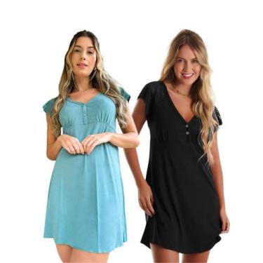 Imagem de Kit com 2 Camisolas Confortáveis em Viscose com Detalhes em Renda Esti