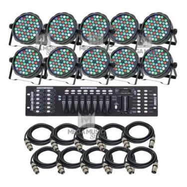 Imagem de 10 Canhao Refletor Led Par64 Rgbw 54 Leds 3w + Mesa Dmx + Cabos 5m - S
