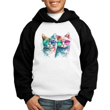 Imagem de Moletom Infantil Gatos de óculos - Foca na Moda, Branco, Preto, 2