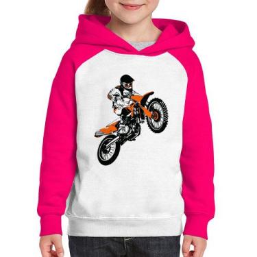 Imagem de Moletom Infantil Motocross Jump Laranja - Foca na Moda, Branco, Rosa, 