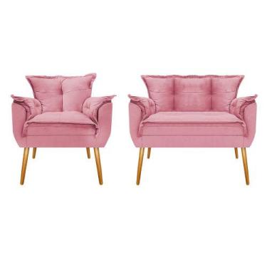 Imagem de Kit Namoradeira e Poltrona Opala Palito Mel Suede Rosa Bebê - DAMAFFÊ 