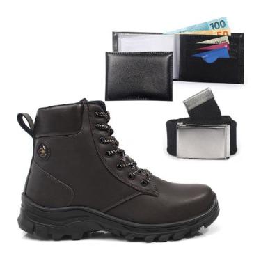 Imagem de Botas Masculinas Trilha Com Carteira e Cinto Coturno Estilo Adventure 