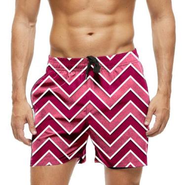 Imagem de Short Praia Shorts Banho Bermuda Verão Zig Zag Pink Rosa Cartoon 1853 