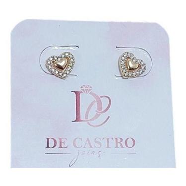 Imagem de Brinco Infantil Coração Pedra Zirconia Dourado 2 Furo Pequen - De Cast