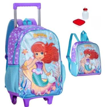 Imagem de Kit Mochila Escolar Sereia Encanto Rodinha Tam G Lancheira - Clio