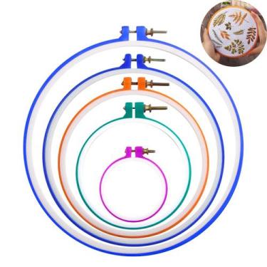 Imagem de Kit Bastidores Coloridos Plastico Para Bordado Com Tarraxa 5 Tamanhos 