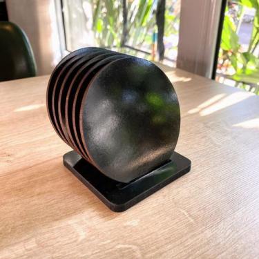 Imagem de Kit de Porta Copos Minimalista Preto com Suporte - 6 Unidades - Okiite