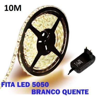 Imagem de Fita De Led Branco Quente 5050 10 Metros Para Decoração Com Fonte - Po