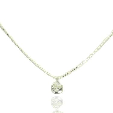 Imagem de Colar Veneziana 45cm Ponto Luz Redondo Zirconia Prata 925 - Lojas La+N