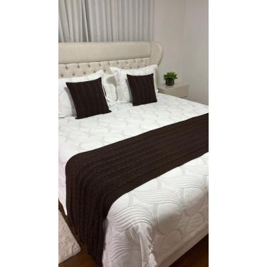 Imagem de Kit Peseira Manta Trança Tricot Cama Queen 230x60cm Madrid + 2 capas -