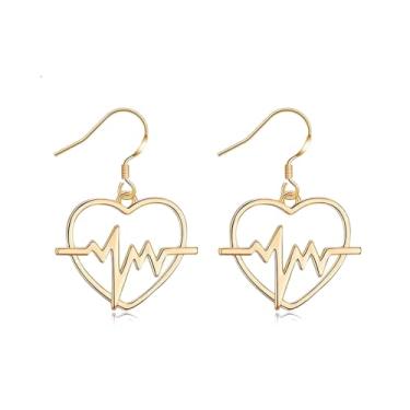 Imagem de Brincos de aço inoxidável, coração, batimento cardíaco, eletrocardiograma, enfermeira, médico, presente de dia dos namorados, Medium, Aço inoxidável, Sem pedra preciosa