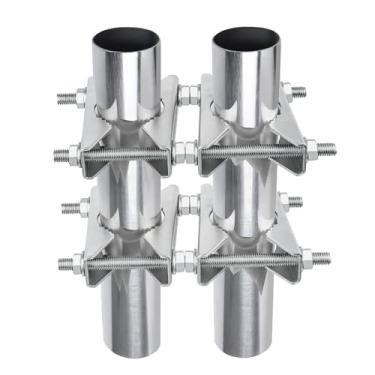 Imagem de Kit de montagem de mastro a poste de 5 cm, pacote com 2 unidades, suporte de mastro a mastro resistente com bloco de mandíbula em V para antena de TV CB Ham, estação meteorológica, canos