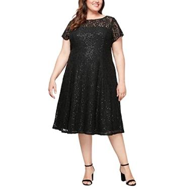 Imagem de S.L. Fashions Vestido feminino plus size de renda com lantejoulas, Preto, 54