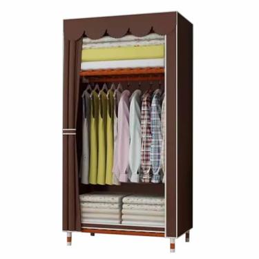 Imagem de Guarda-roupa Armário de madeira sólida, tecido para aluguel, cortina de plástico, armazenamento, dormitório, armário simples, cor sólida armário