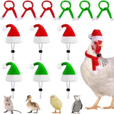 Imagem de JUNEBRUSHS Conjunto de 12 peças de chapéu de galinha para animais de estimação de Natal, mini chapéu de Papai Noel, vermelho, verde, chapéu de animal pequeno com ajustável para aves de capoeira, galinha, lagarto, porquinhos-da-índia