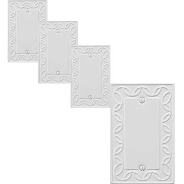 Imagem de OKAWYC Tampa de interruptor de luz única em branco placa de parede de metal NovaBloom, pacote com 4 branco, 1 grupo, capa de interruptor de luz, placa decorativa, durável