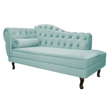 Imagem de Divã Recamier Sofá Juliana 160cm Lado Direito Suede Azul Tiffany Sala de Estar Recepção Quarto Escritório Capitonê Luis XV - AM Decor