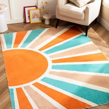 Imagem de UBTKEY Tapete de sol Boho - Tapete de área para sala de estar, tapete grande antiderrapante infantil para decoração de berçário, colorido para casa e educação (Morandi)
