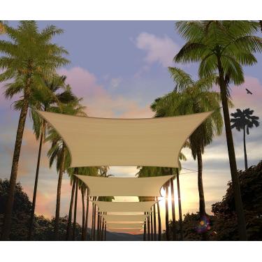 Imagem de Amgo Toldo para-sol retangular bege areia de 3,5 m x 5,0 m Toldo Toldo Tela de Tecido - Bloco UV Resistente a UV Grau Comercial Resistente - Garfo para pátio ao Ar Livre (Personalizado