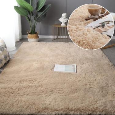 Imagem de Tapete fofo para sala de estar, pelúcia macia e felpuda, engrossar, cabeceira do quarto, mesa de centro, tapete para quarto infantil, decoração para casa, bege claro, capacho de porta 50x80cm