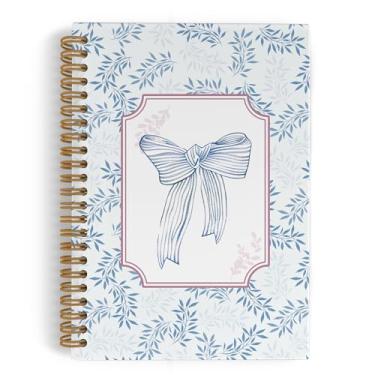 Imagem de QLMX Caderno espiral Blue Bows, diário de caderno, diário pautado de 14 x 21 cm, caderno pautado na faculdade, azul moderno para adolescentes, meninas, estudantes, professores, escritório, material