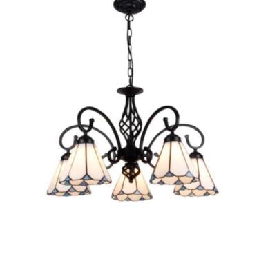 Imagem de LTFCFZQ Lustre estilo Tiffany de 3 luzes com cúpula de vitral azul, luminária pendente vintage, luminária de teto moderna para sala de estar, quarto, hotel