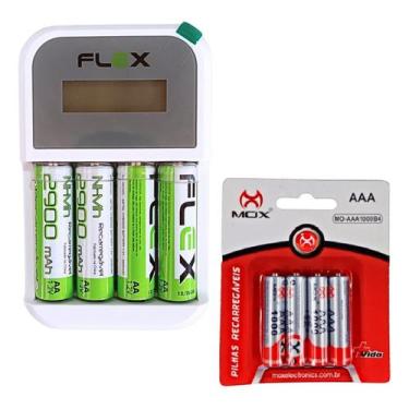 Imagem de Carregador de Pilha Flex Com 4 Pilhas AA 2900mah + 4 Pilhas AAA 1000ma
