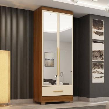Imagem de Guarda-roupa 2 Portas 1 Gaveta com Espelhos Smart Plus Espresso Móveis Cinamomo Off/White