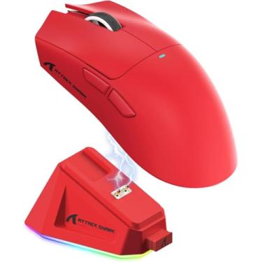 Imagem de ATTACK SHARK X11 Mouse para jogos com dock de carregamento magnético, sensor para jogos PixArt PAW3311, para sem fio/com fio BT/2.4G, 22000 DPI, mouses de escritório para jogos para Win/Xbox(Vermelho)