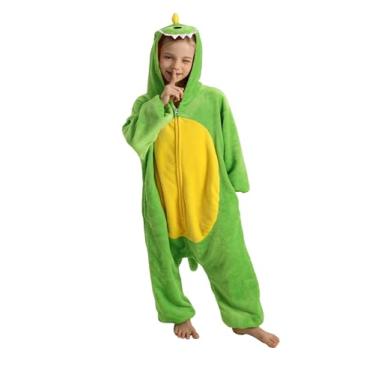 Imagem de LONULAIN Pijama unissex infantil de animal Oneise, meninos e meninas, flanela com capuz, cosplay, roupa de casa/roupa de dormir (dinossauro, 13 a 14 anos)