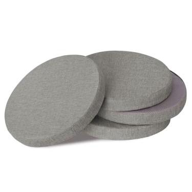 Imagem de OVOV Almofadas redondas para cadeiras de jantar, pacote com 4, almofadas de assento extragrossas com capa removível e fundo antiderrapante para banco de bar, cinza claro (40,6 x 40,6 cm)