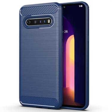 Imagem de GTBDEKI Capa para LG V60 ThinQ 5G Capa/LG V60/LM-V600EA, Fibra de Carbono à Prova de Choque Fina Silicone Resistente Macio TPU Capa Traseira para LG V60 ThinQ Azul