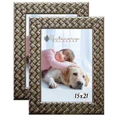 Imagem de Kit 2 Molduras Porta Retrato 15x21 3cm Relevo Prateado - Santamaria Mo