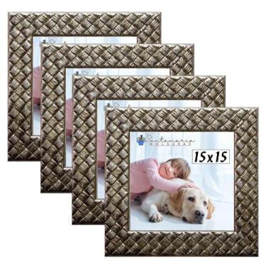 Imagem de Kit 4 Molduras Porta Retrato 15x15 3cm Relevo Prateado - Santamaria Mo