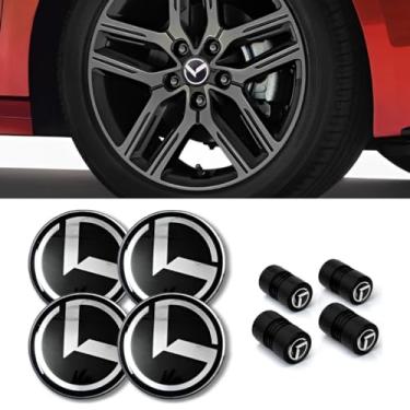 Imagem de 4 peças K logotipo tampa central da roda 2,36 pol/60 mm e tampas de haste de válvula de pneu decalque adesivo de aro de roda compatível com Stinger NIRO Rio Sorento Sportage Optima Soul Cerato Forte e