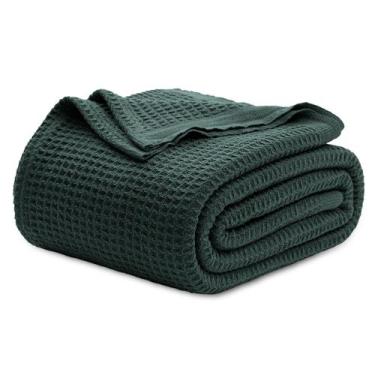 Imagem de Cobertor Queen Bedsure 100% Algodão Waffle - Verde Escuro
