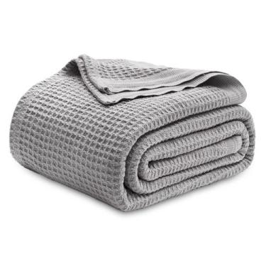 Imagem de Manta Bedsure Queen 100% Algodão Waffle - Cinza